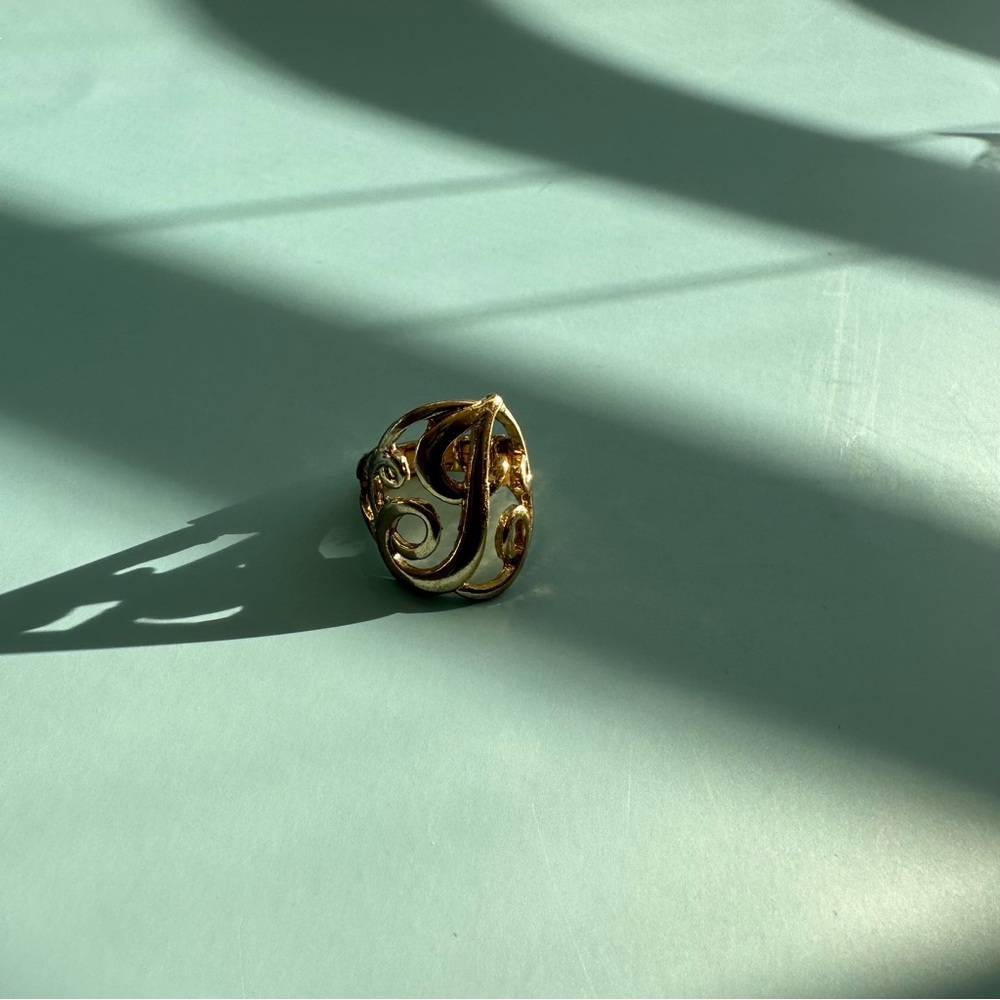 Gold J Initial Ring - image 3